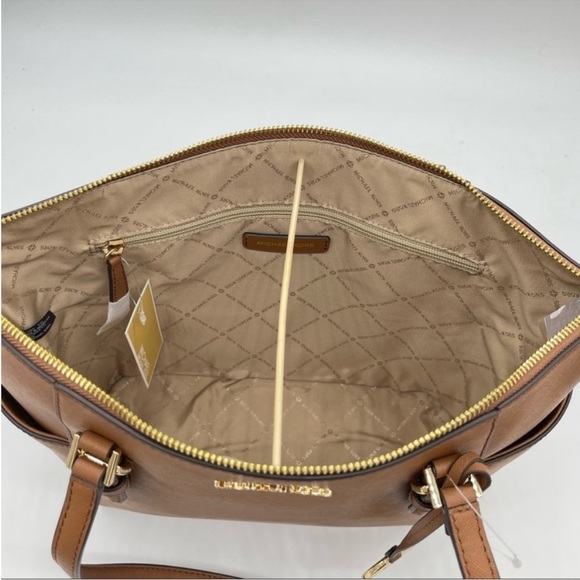 Michael Kors Large Charlotte Tote Bag & Large Trifold Wallet Luggage Brown - Picture 12 of 13